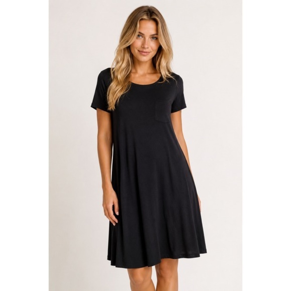 Lularoe Carly Swing Dress M Pockets Minimal Summer Autumn Casual Basic Soft Boho